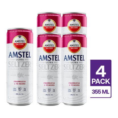 4 Amstel Ultra Seltzer Frambuesa Lata 355 ml