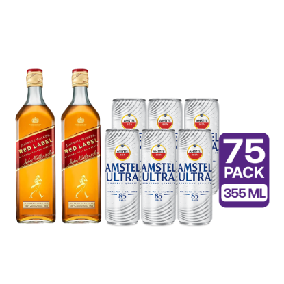 Imagen de 75 Amstel Ultra Lata 355 ml + 2 Johnnie Walker Red Label Whisky 700 ml