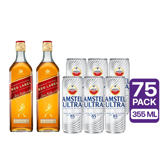 Imagen de 75 Amstel Ultra Lata 355 ml + 2 Johnnie Walker Red Label Whisky 700 ml